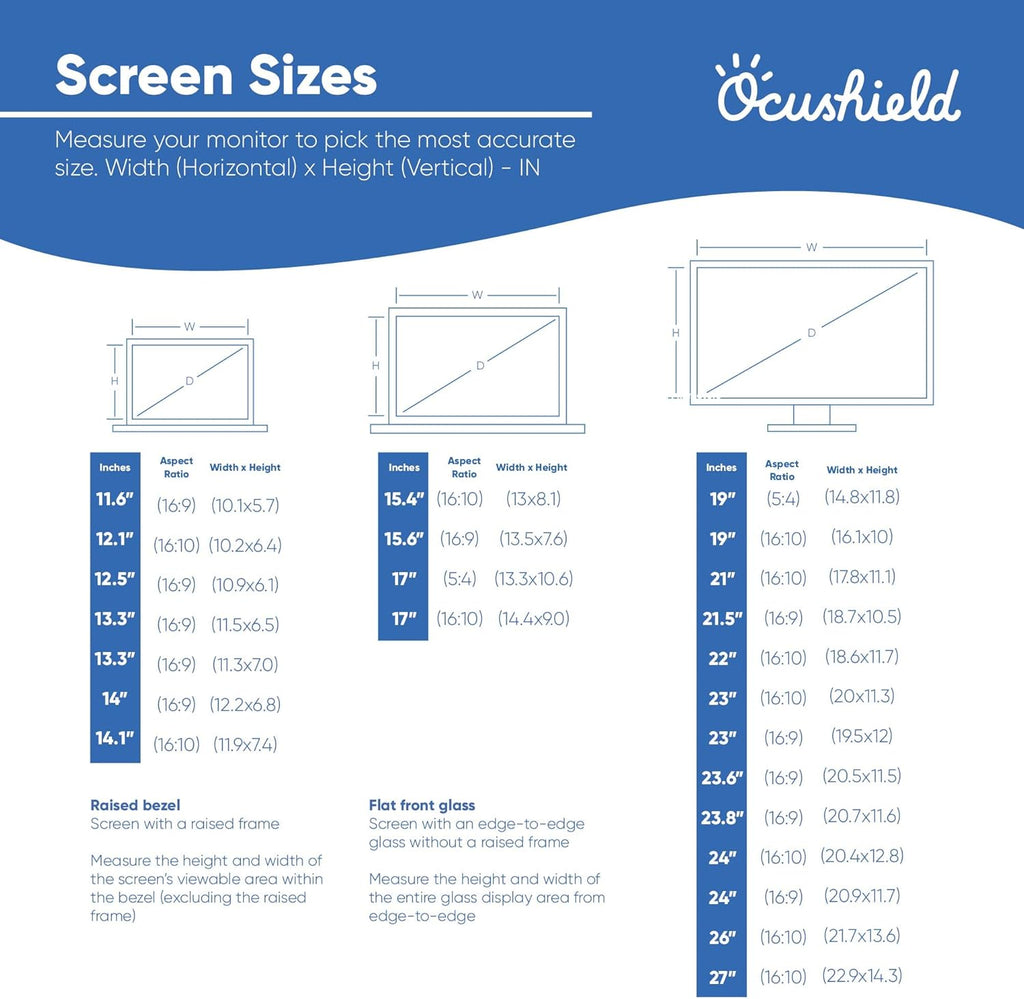 Ocushield 24' (16:9) Premium Anti Blue Light Screen Protector Privacy Filter for Laptops and Computer Monitors - Anti-Glare - Easy Install - Anti-Fingerprint - Reduce Eye Fatigue (532 x 299 mm)