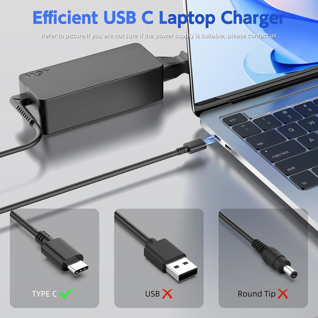 20 Pack USB C 45W Laptop Charger, Universal Type C Power Adapter for HP, Lenovo, Dell, Acer, Asus, Samsung, Google Laptop Chromebook Power Supply Cord