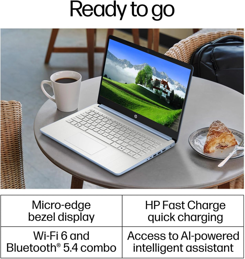 HP 14 Inch Business Laptop, Ultral Light Laptops for Student and Business, Intel Processor N150(Quad-Core), 4GB RAM, 128GB UFS, Wi-Fi 6, Fast Charge, 1-Year Office 365, Windows 11 Pro, Sky Blue