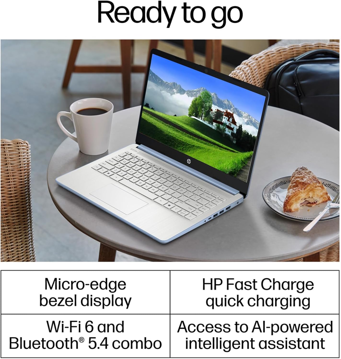 HP 14 Inch Business Laptop, Ultral Light Laptops for Student and Business, Intel Processor N150(Quad-Core), 4GB RAM, 128GB UFS, Wi-Fi 6, Fast Charge, 1-Year Office 365, Windows 11 Pro, Sky Blue