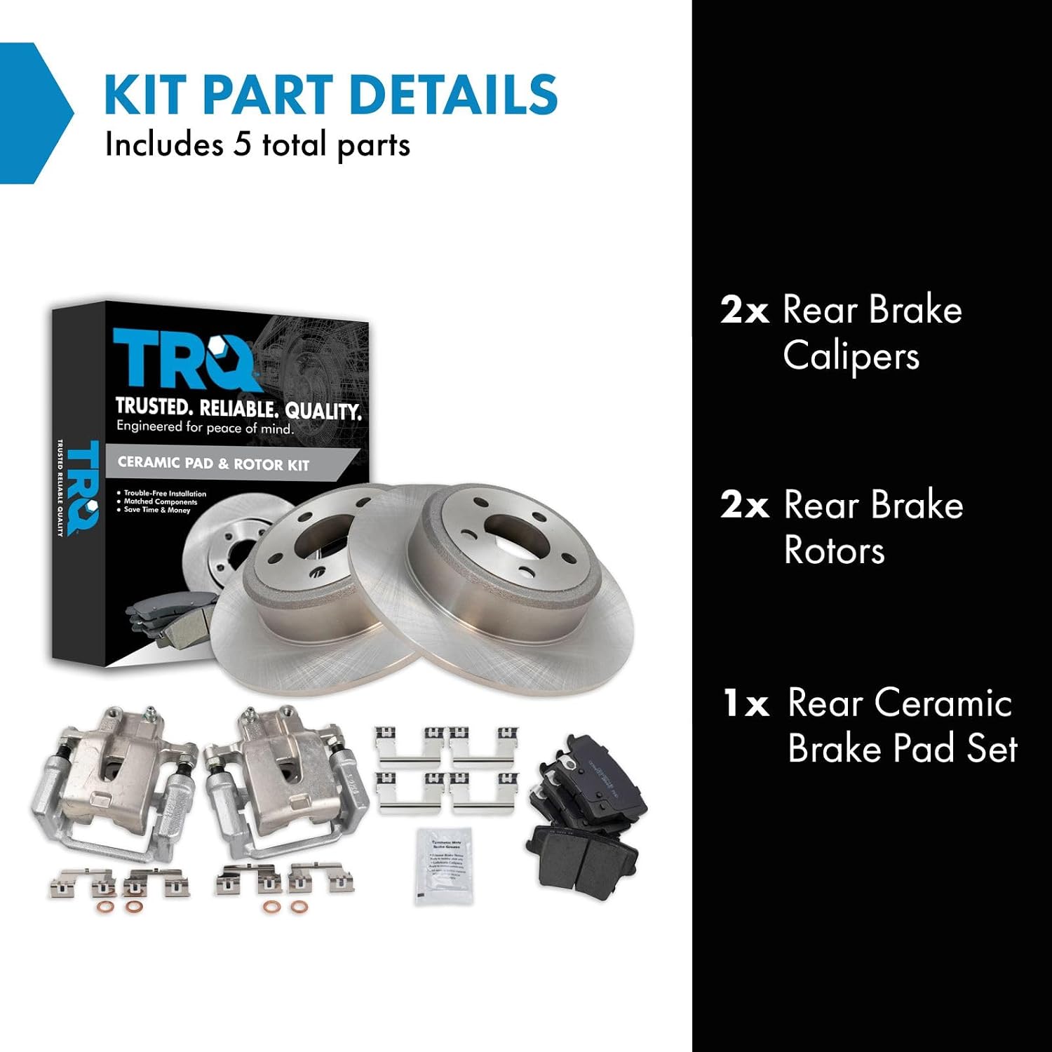 TRQ Rear Brake Pad and Rotor Set Ceramic Solid Rotors Calipers Compatible with 2005-2018 Chrysler 300 2009-2016 Dodge Challenger 2006-2016 Charger 2005-2008 Magnum