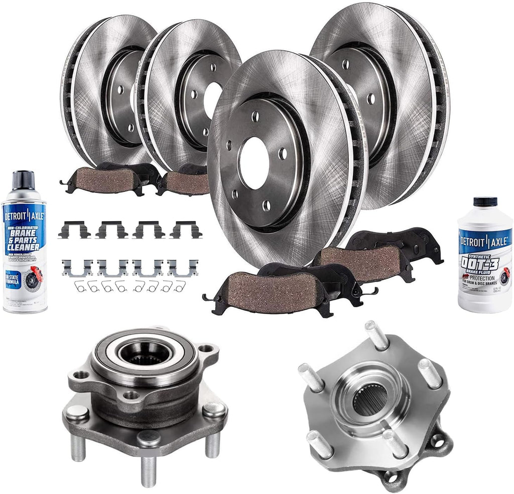 Detroit Axle - Wheel Bearing Hubs Brake Kit for 2014-2019 Nissan Rogue, Wheel Bearing Hubs Front Rear Disc Brake Rotors Ceramic Brake Pads Replacement: 12.60 inch Front Rotor