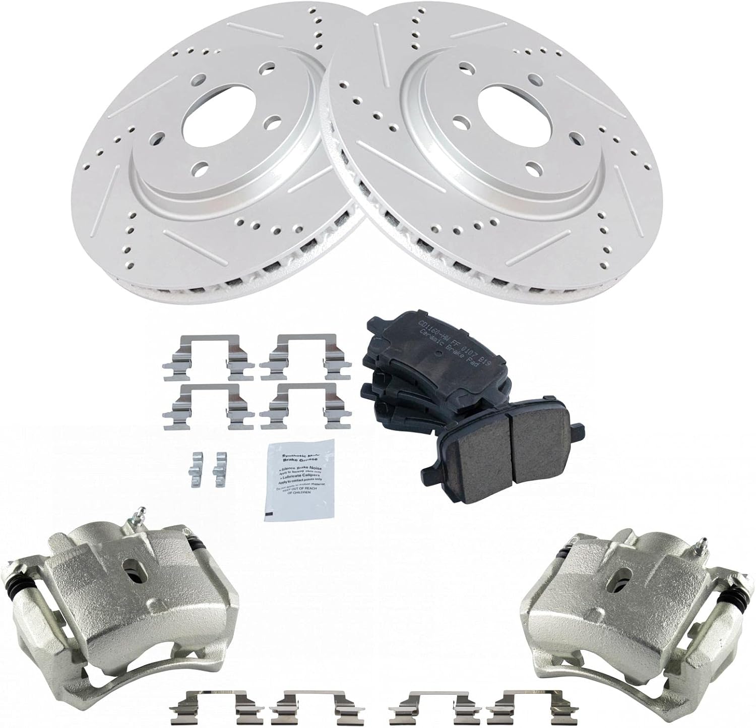 TRQ Performance Front Brake Pad and Rotor Set Ceramic Vented Coated Rotors Calipers Compatible with 2004-2008 Chevrolet Malibu 2006-2007 Pontiac G6