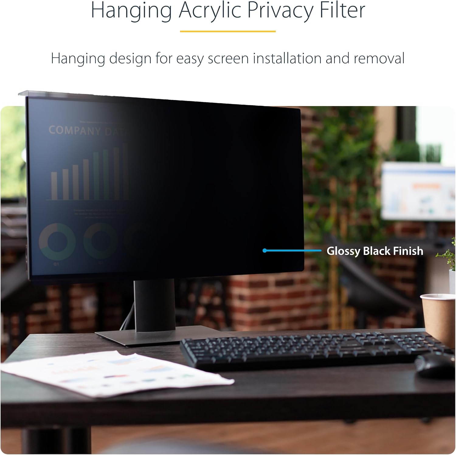 StarTech.com 24-inch 16:9 Computer Monitor Privacy Screen, Hanging Acrylic Filter, Monitor Screen Protector, +/- 30 Deg., TAA