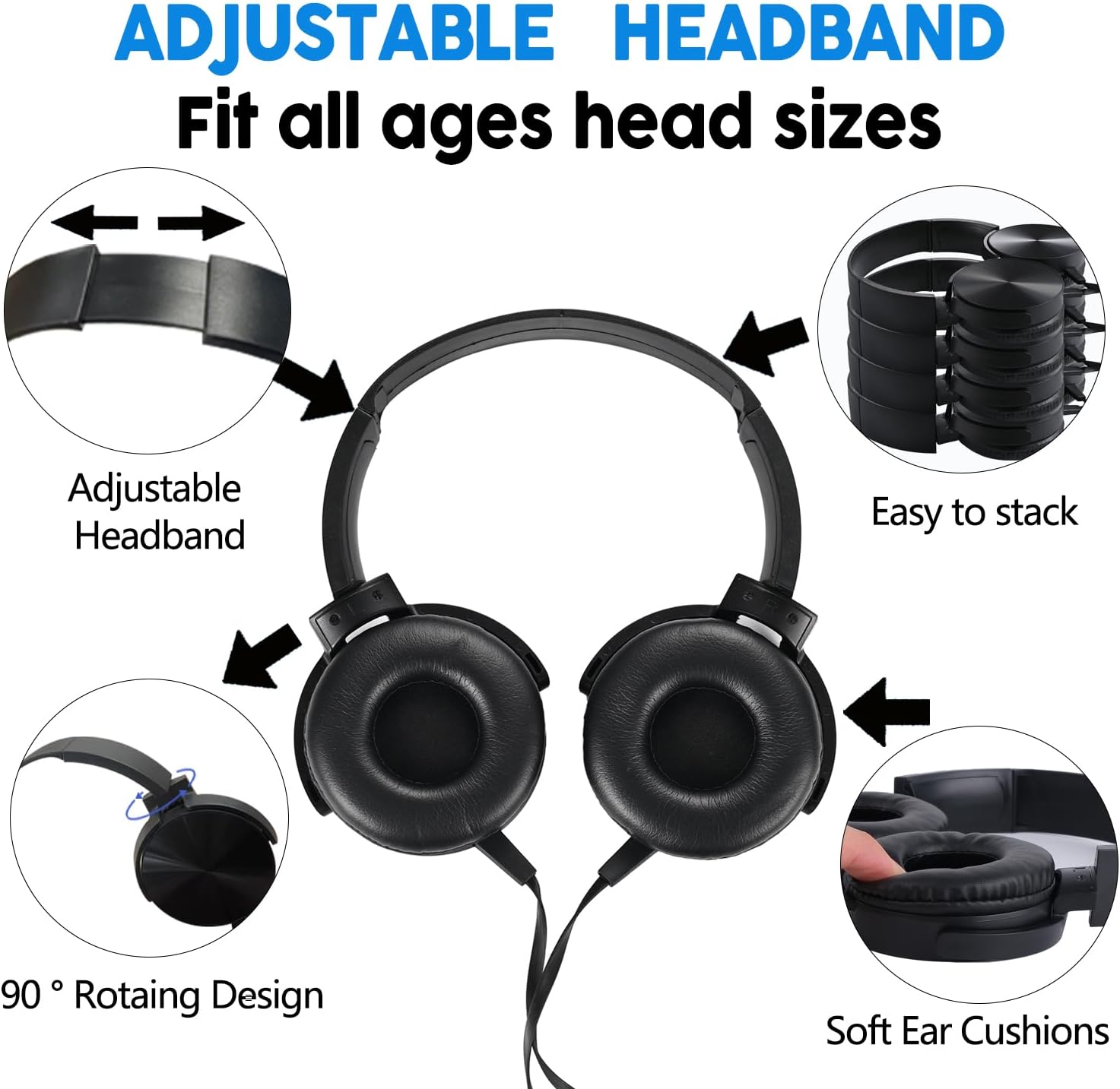 Bulk Headphones for Classroom 24 Pack Durable Wired School Headphones for Kids,Students,Children Toddler Teen Boys Girls and Adult(Black)