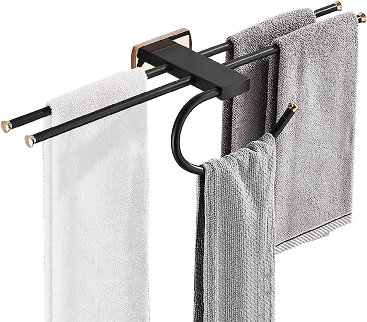 Towel Shelf for Bathroom Wall Mounted Towel Rack Self Adhesive Towel Rail No Drill Towel Holder Double Bar Brass for Kitchen Toilet,Black A,50cm