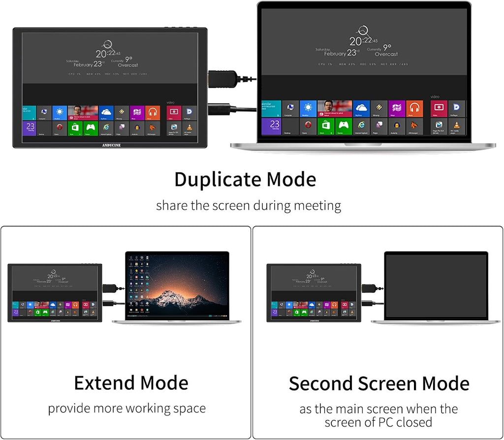 ANDYCINE N10 Portable Monitor, 10.1 Inch Mini Touch 1920x1200 IPS Screen, HDMI USB C in, 350nits 60Hz 1000:1 Contrast Display with Bracket & Speakers for Laptop,PC,PS4/5,Switch,Mac,Xbox