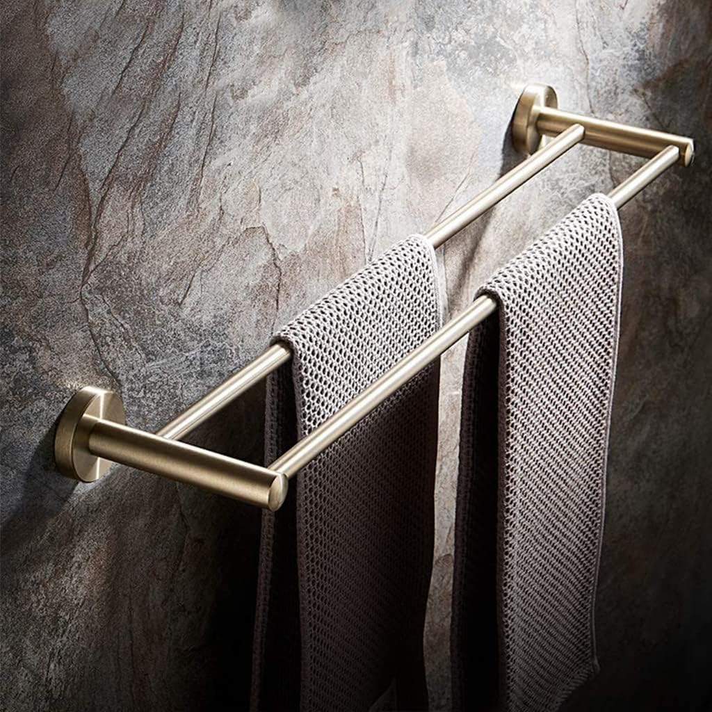 ZHOUXIAO Stainless Steel Double Towel Bar Shelf for Bathroom, 2-Tier Heavy Duty Brushed Nickel Towel Rack Rail Hanger Shower Hand Dish Towel Washcloth Holder Organizer Wall Mounted Kitchen (50cm)