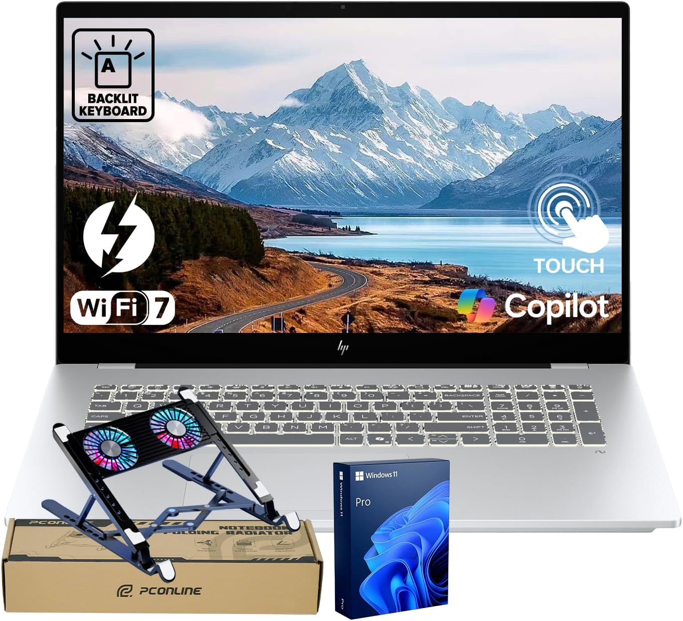 HP OmniBook 7 (Envy Next Brand) Laptop for Professional Workflows, 17.3' FHD Touchscreen, Ultra 7 258V(> Ultra 7 255U) for AI Tasks, 32GB DDR5 RAM, 1TB SSD, Wi-Fi 7, Win11 Pro, Bundle with PCO Cooler