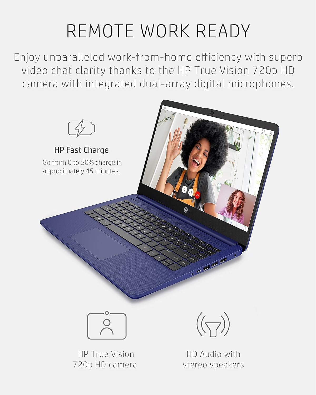 HP 14' Royal Blue Laptop – Vibrant & Stylish Student Notebook, 8GB RAM, 1.1TB Storage (64GB eMMC + 1TB OneDrive), Microsoft 365 Included, Intel 4-Core Processor, Windows 11