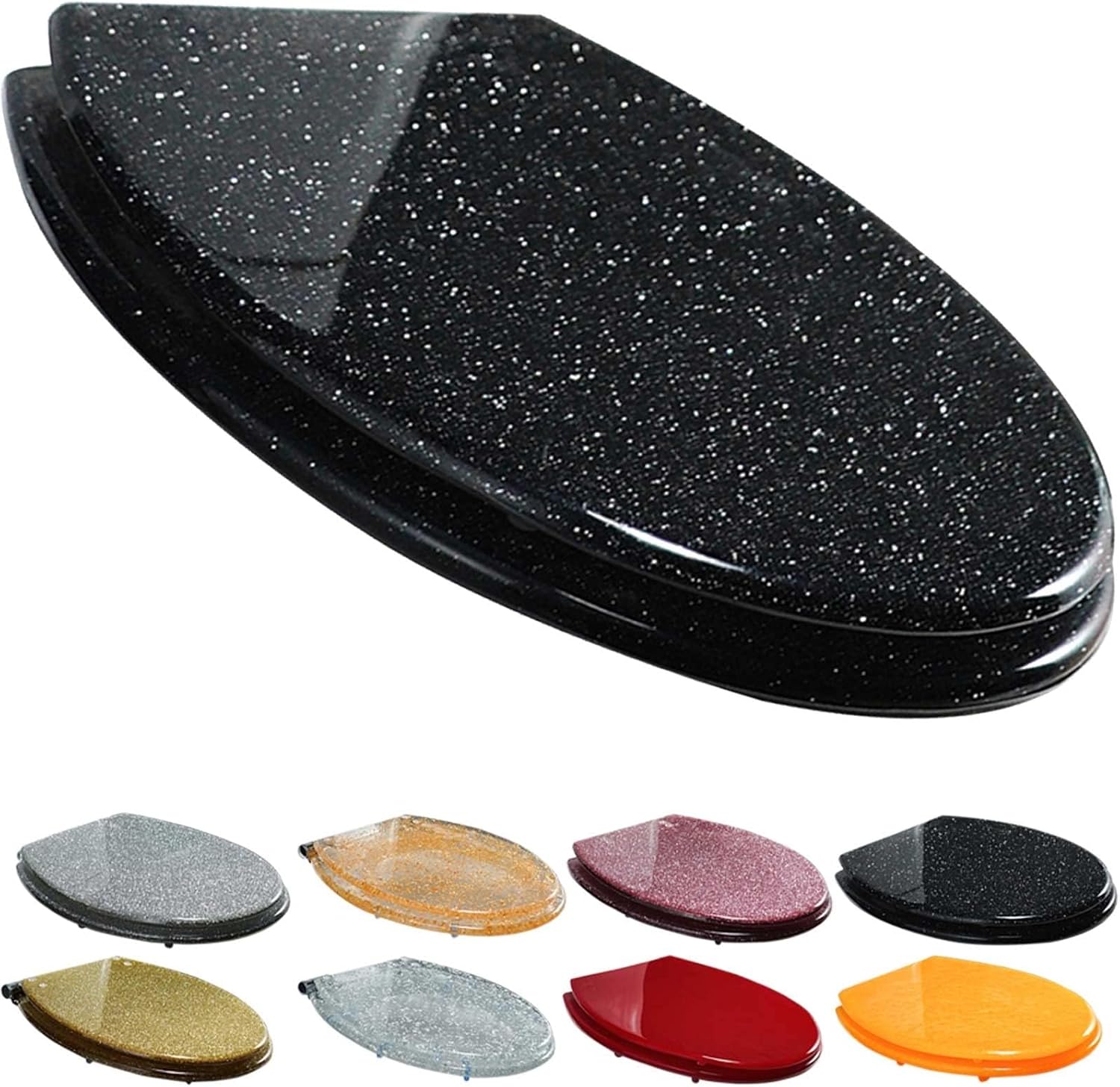 16.5 in Toilet Seat,Round Toilet Seat Cover Thicken Heavy Duty Non-Slip Toilet Lid Quick Release Easy Cleaning,Resin Toilet Seat with Adjustable Hinges,Silver，Black