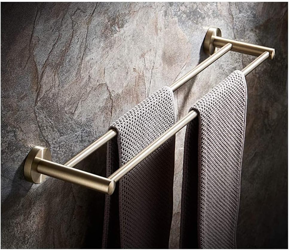 ZHOUXIAO Stainless Steel Double Towel Bar Shelf for Bathroom, 2-Tier Heavy Duty Brushed Nickel Towel Rack Rail Hanger Shower Hand Dish Towel Washcloth Holder Organizer Wall Mounted Kitchen (50cm)