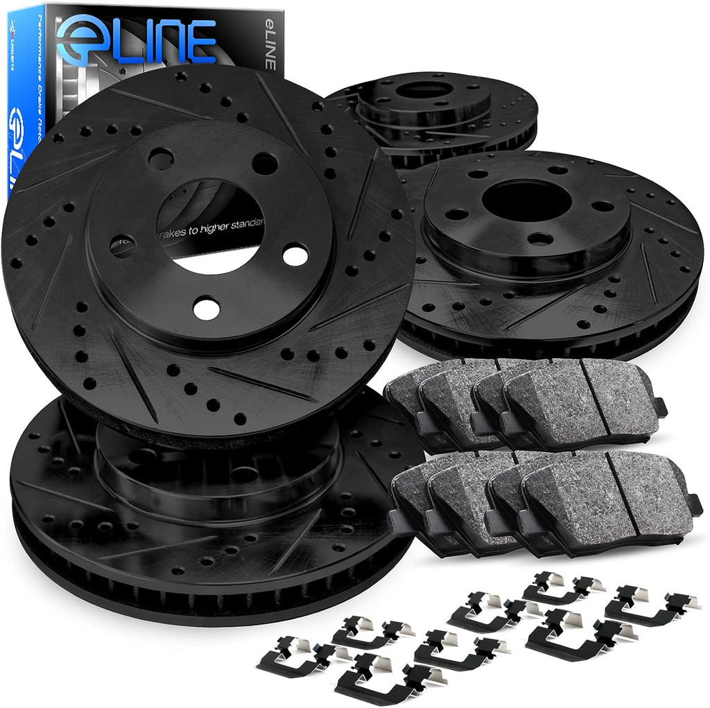 R1 Concepts Front and Rear Brake Kit Fits 2012-2014 Ford F-150| Ceramic Pads, Drilled Slotted Rotors| Hardware| 13.8' Front & 13.7' Rear