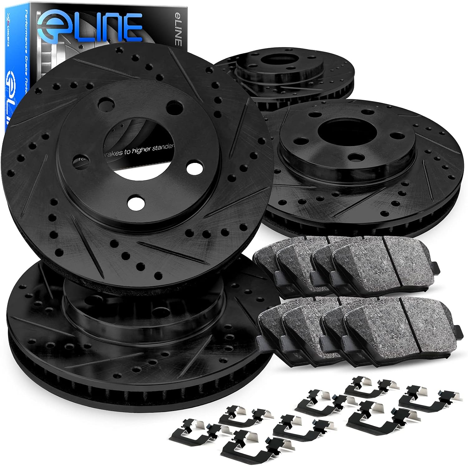 R1 Concepts Front and Rear Brake Kit Fits 2012-2014 Ford F-150| Ceramic Pads, Drilled Slotted Rotors| Hardware| 13.8' Front & 13.7' Rear