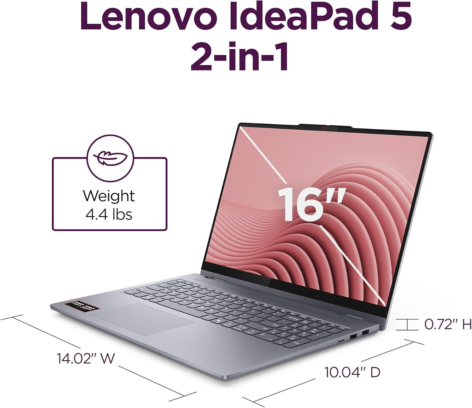 Lenovo IdeaPad 5 2-in-1 Laptop - Copilot+ PC - AMD Ryzen AI 5 340 CPU - 16' WUXGA IPS Touchscreen Display - 16GB RAM - 1TB Storage - AMD Radeon 840M GPU - Luna Grey