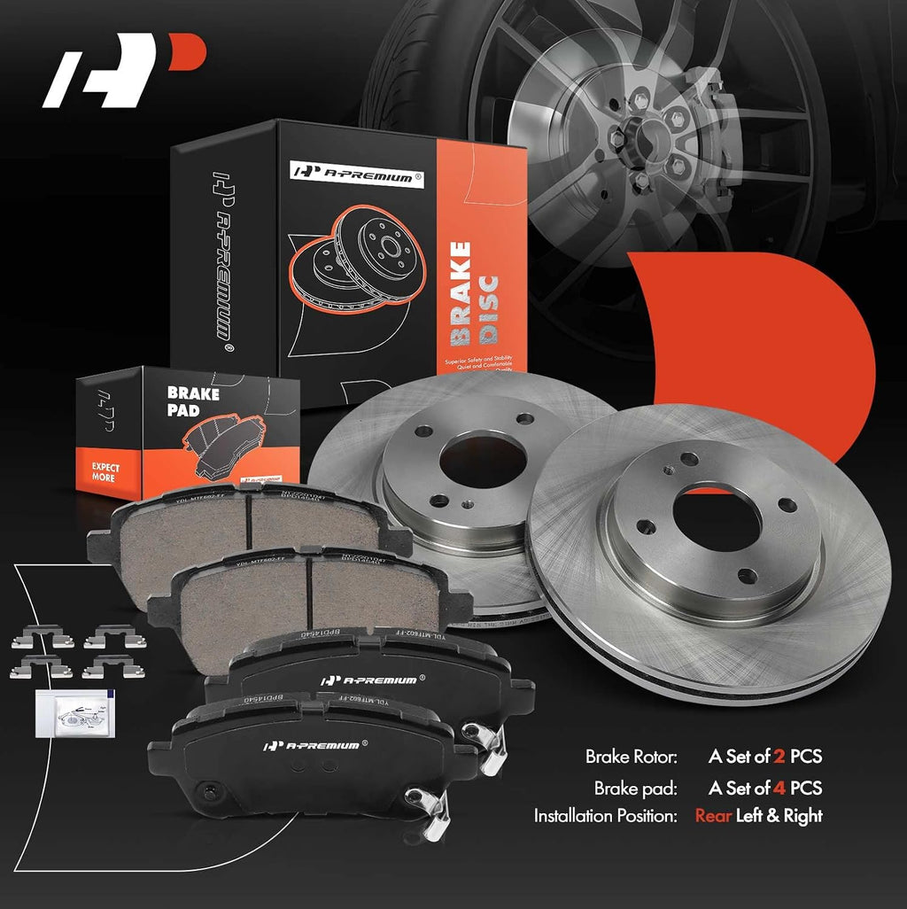 A-Premium 10.16 inch (257.9mm) Front Vented Disc Brake Rotors + Ceramic Pads Kit Compatible with Select Ford Models - Fiesta 2011-2019, 6-PC Set
