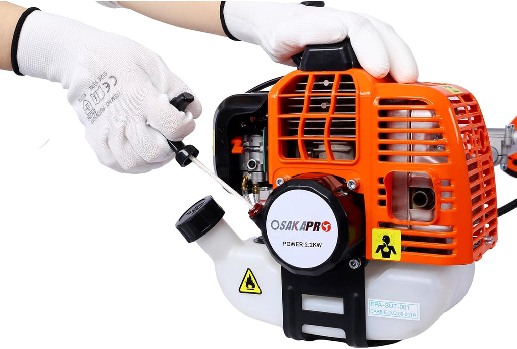 52CC 2-Cycle Gas Powered String Trimmer Edger Weed Eater, 2-in-1 Multi Garden Tools with 10' Brush Cutter, Cordless Hedge Trimmer Grass Trimmer Lawn Mower Weed Wacker for Yard (Orange)