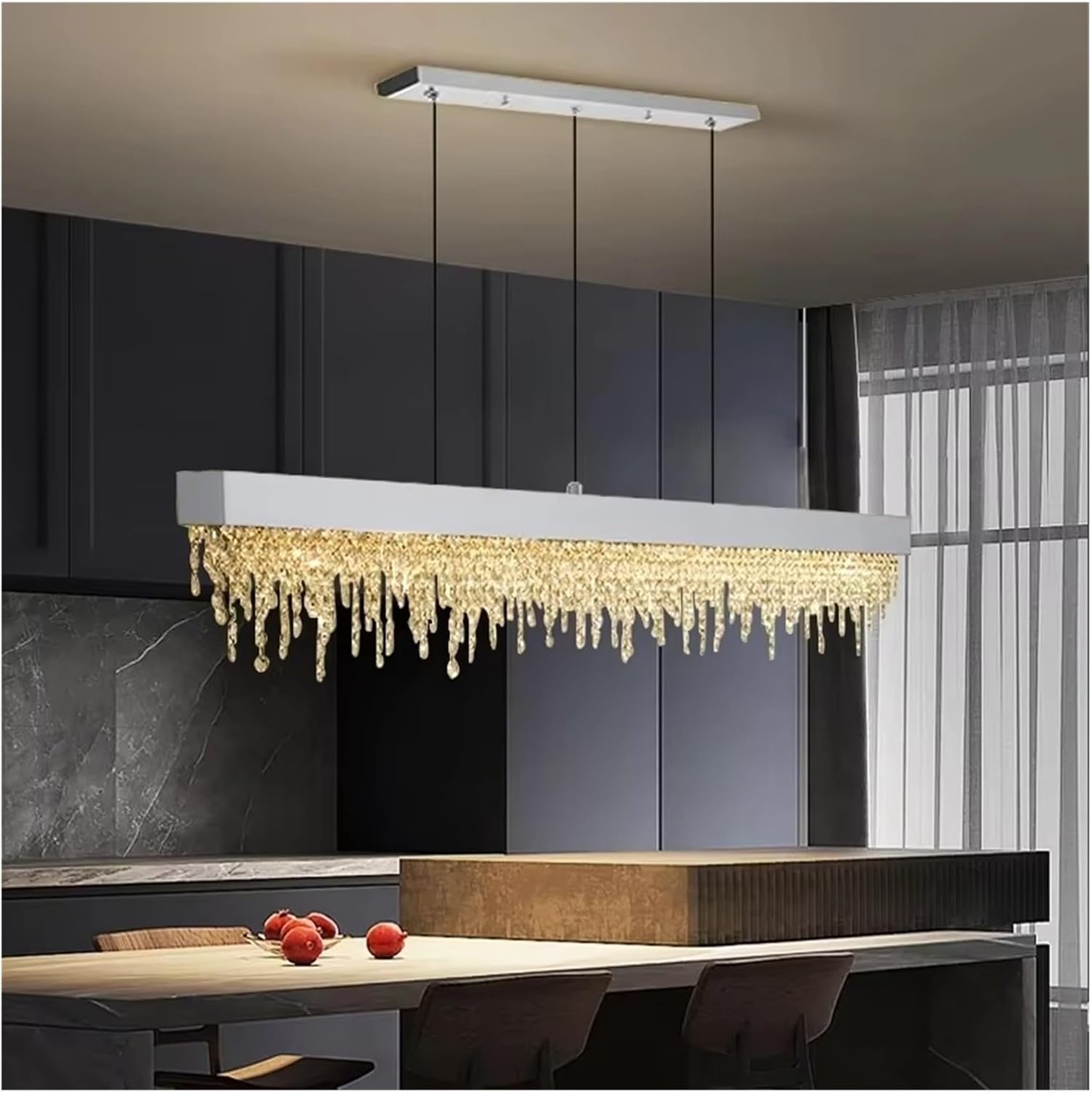 Modern Kitchen Island Crystal Chandelier Luxury Dining Room LED Hanging Light Fixture Gold/Black/Silver Home Decor Indoor Chandelier