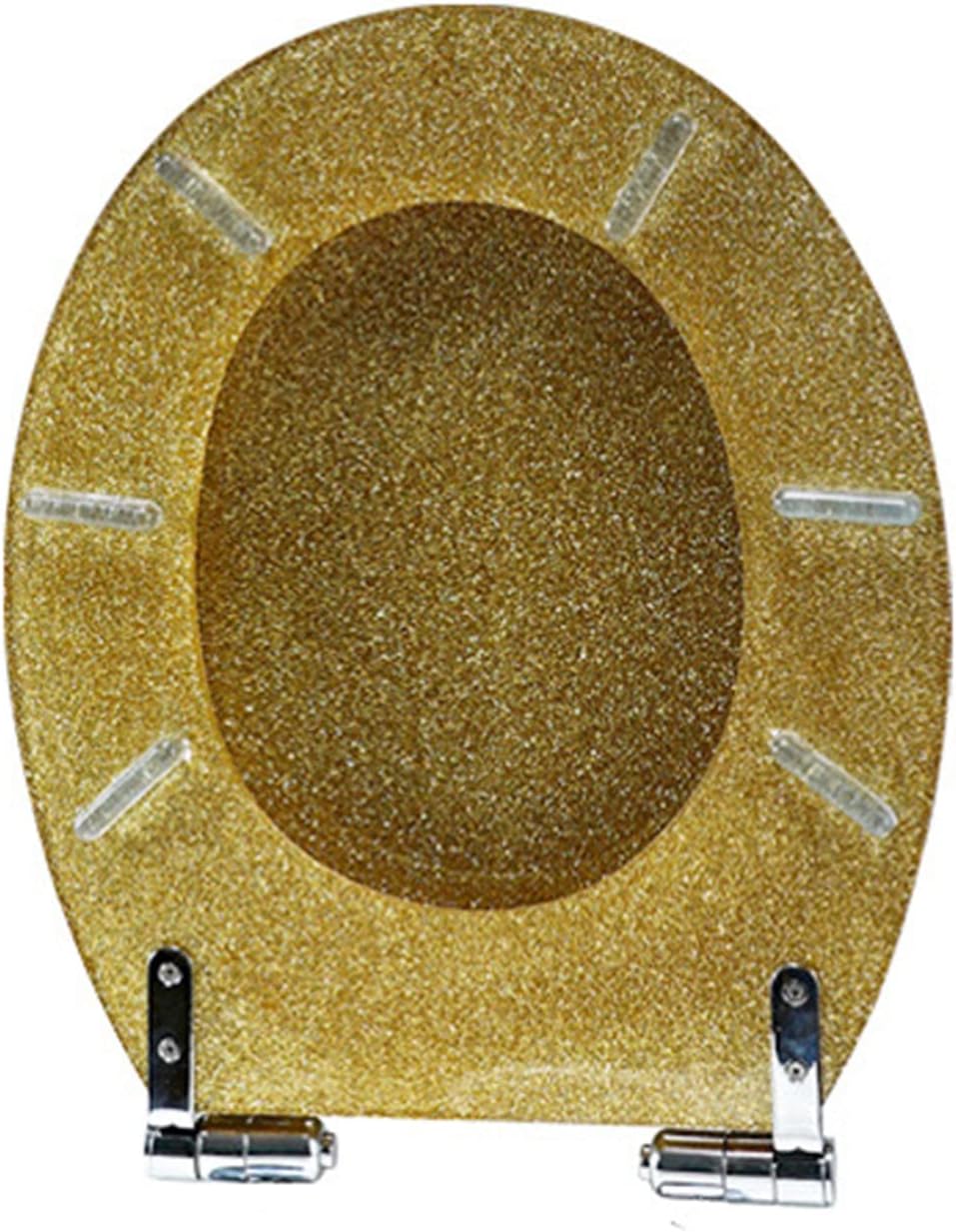 Glitter Toilet Seat ONE Button Release Soft Close Top/Bottom Fix, Quick Release Toilet Seat Oval, 36×42Cm,Gold,Gold