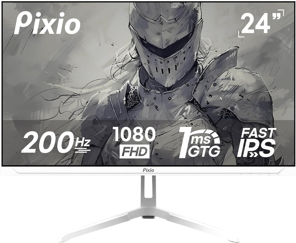 Pixio PX248 Wave White 24 inch 200Hz Refresh Rate FHD 1080p Resolution Fast IPS Panel 1ms GTG Response Time Built-in Speakers Gaming Monitor with Adaptive Sync