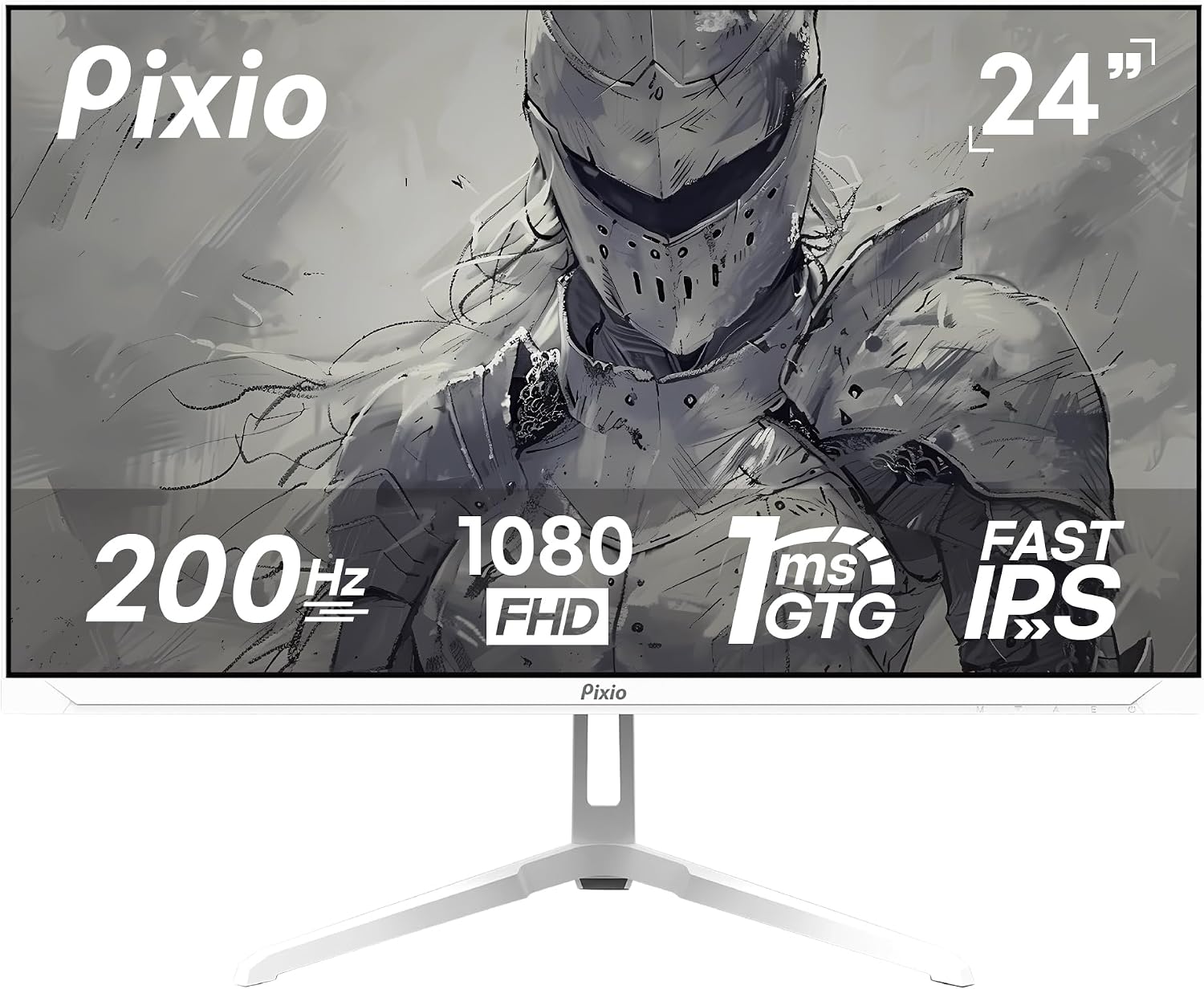 Pixio PX248 Wave White 24 inch 200Hz Refresh Rate FHD 1080p Resolution Fast IPS Panel 1ms GTG Response Time Built-in Speakers Gaming Monitor with Adaptive Sync
