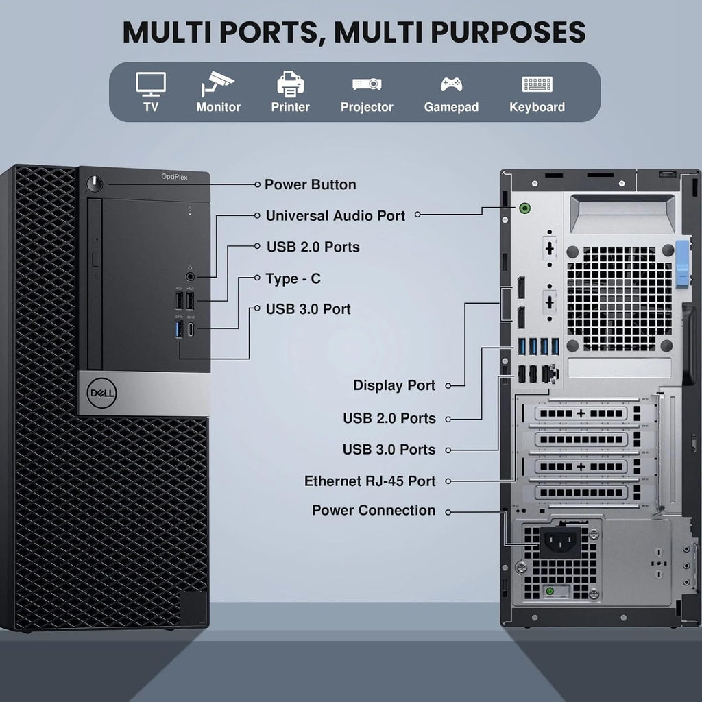 Dell Optiplex 7050 Tower Desktop Computer PC - Intel Core i5-7500 7th Gen 3.40GHz - 16GB DDR4 RAM - 512GB SSD - New 24 Monitor - Webcam - Wireless Keyboard & Mouse - WiFi - Window 11 Pro (Renewed)