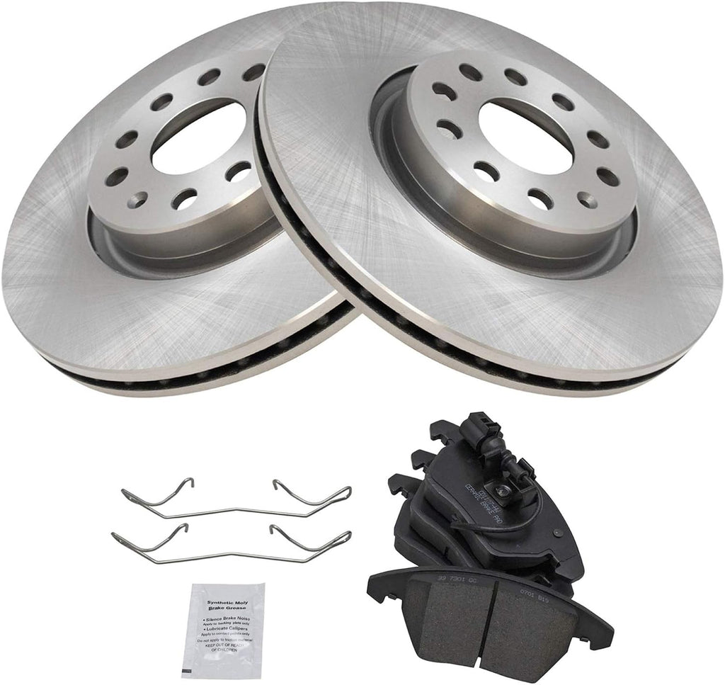 TRQ Front Ceramic Brake Pad & Rotor Set for A3 TT VW Eos Jetta GTI Passat