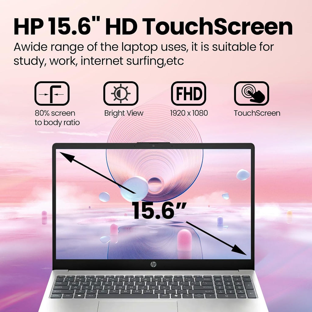 HP 15.6' FHD Touchscreen Business Laptop - Intel i7-1355U(10 Cores), Iris Xe Graphics, 32GB RAM, 2TB SSD, Lifetime Win 11 Pro, Wi-Fi 6, Bluetooth, Numeric Keyboard - w/Accessories (Natural Silver)
