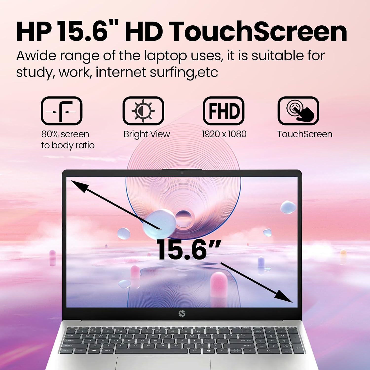 HP 15.6' FHD Touchscreen Business Laptop - Intel i7-1355U(10 Cores), Iris Xe Graphics, 32GB RAM, 2TB SSD, Lifetime Win 11 Pro, Wi-Fi 6, Bluetooth, Numeric Keyboard - w/Accessories (Natural Silver)