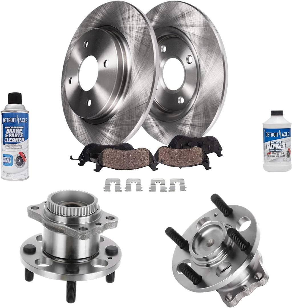 Detroit Axle - Rear Brake Kit for 2012-2017 Hyundai Accent Kia Rio, 2013 2014 2015 2016 Disc Brake Rotors Ceramic Brake Pads Wheel Bearing Hubs Replacement