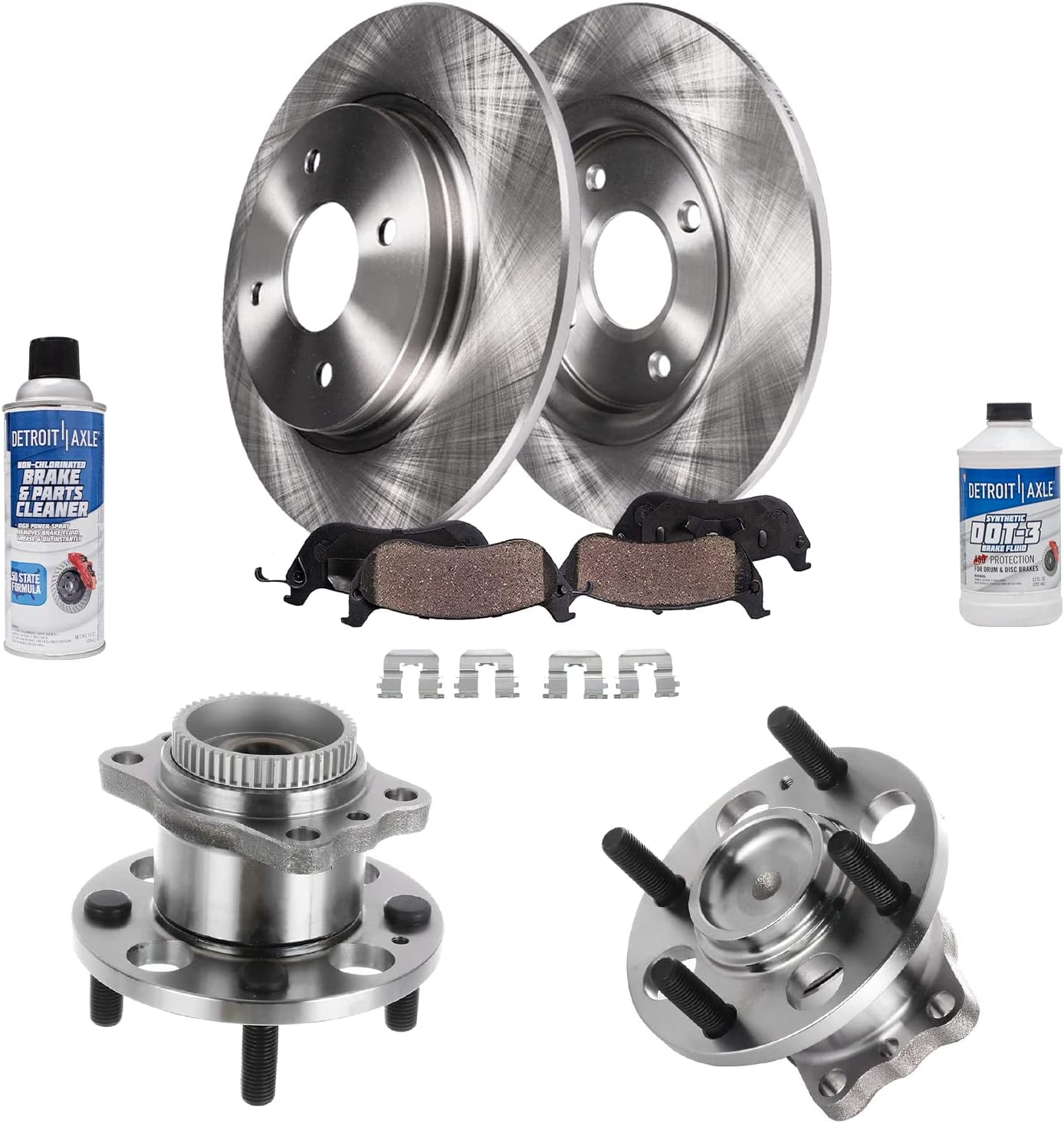Detroit Axle - Rear Brake Kit for 2012-2017 Hyundai Accent Kia Rio, 2013 2014 2015 2016 Disc Brake Rotors Ceramic Brake Pads Wheel Bearing Hubs Replacement
