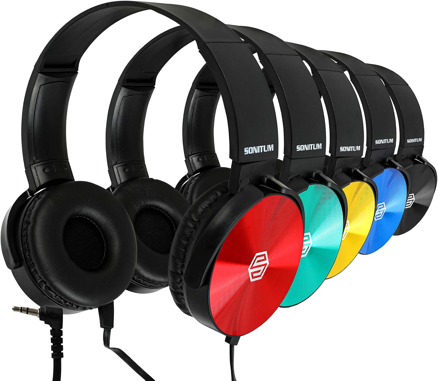 Sonitum Classroom Headphones-Bulk 25-Pack, Student On Ear Comfy Swivel Earphones for Library, School, Airplane, Kids-for Online Learning and Travel, HQ Stereo Sound 3.5mm Jack (Colored Set)