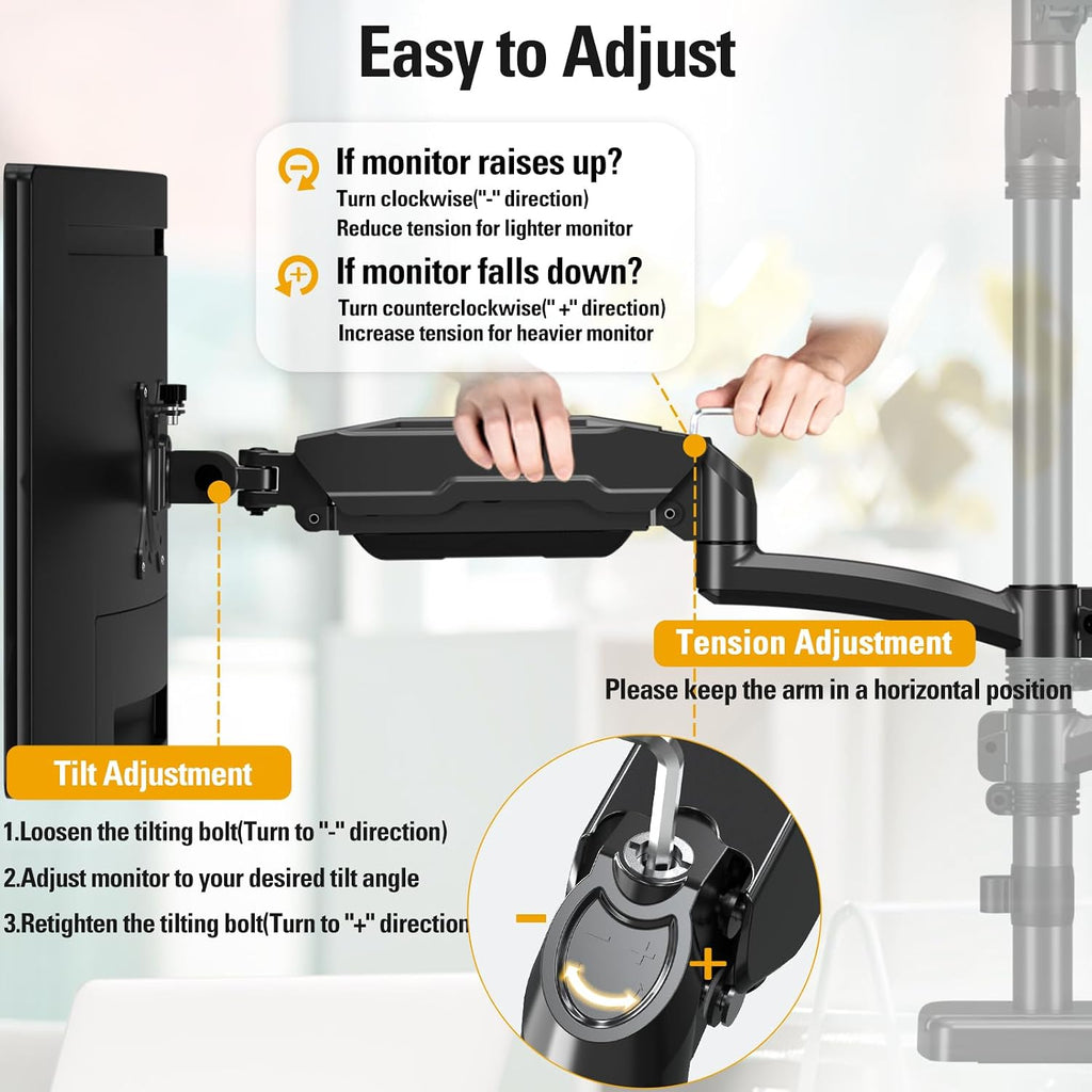 Triple Monitor Mount up to 32' Computer Screen, up to 19.8lbs Each, Adjustable 3 Monitor Stand with Clamp & Grommet Kit, Gas Spring Arm with Tilt Swivel Rotate, VESA Mount 75x75/100x100mm