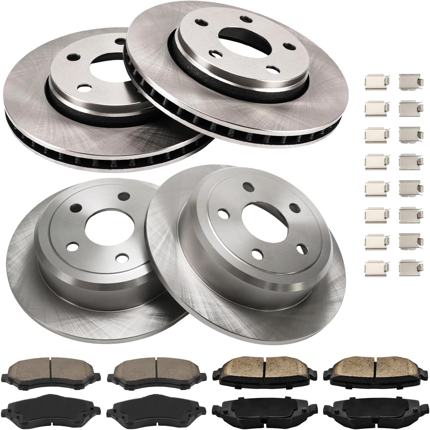 PHILTOP Front & Rear Brake Kit For Jeep Wrangler 2007 2008 2009 2010 2011 2012 2013 2014 2015 2016 2017, Disc Rotors with Ceramic Brake Pads Replace # 53040+D1273+53041+D1274