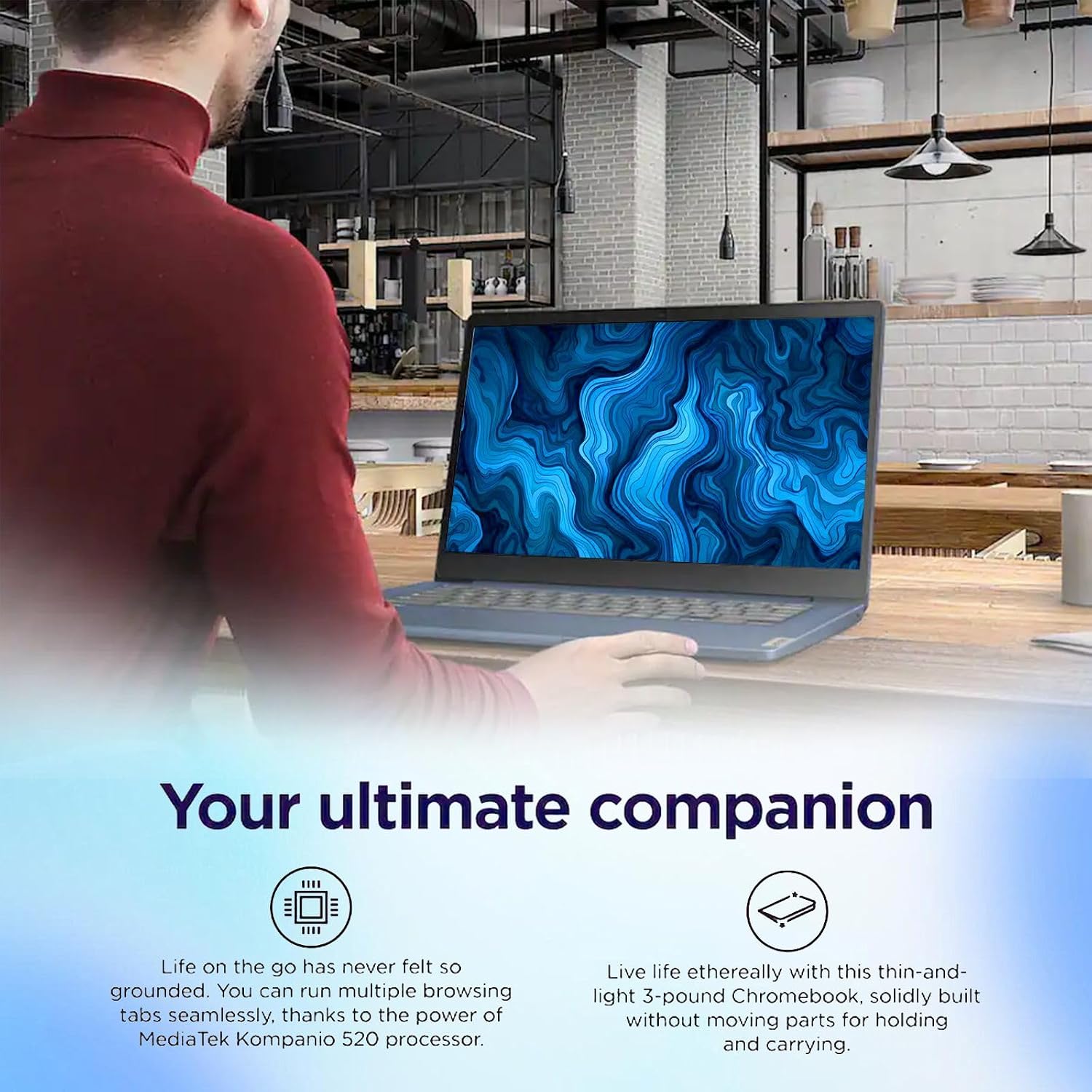 Lenovo Chromebook 14' FHD Touchscreen, 8 Core MediaTek Kompanio 520, 4GB LPDDR4X, 128GB Storage (64GB eMMC+64GB SD Card), Business & Student Laptop, Privacy Camera, Webcam, WiFi 6, Chrome OS, Blue