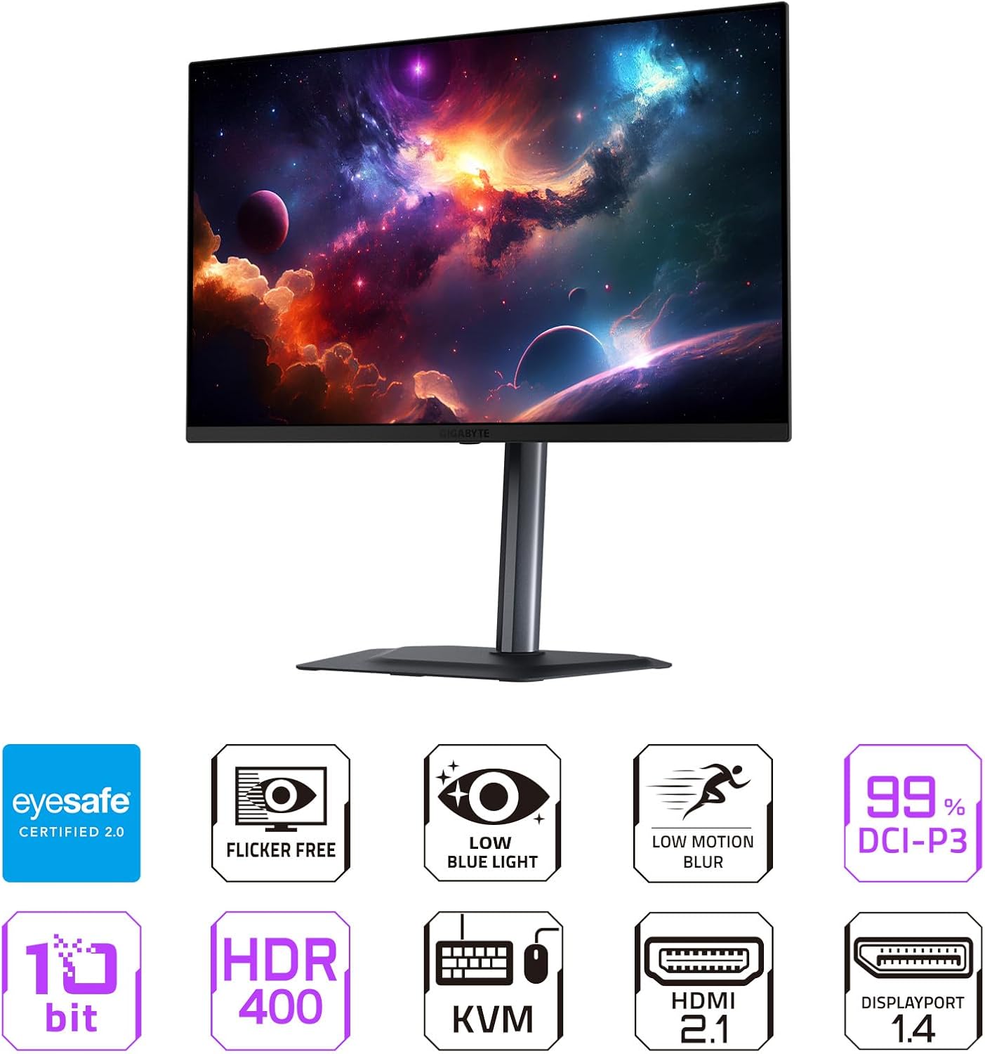 GIGABYTE - MO27Q2-27' QD-OLED Gaming Monitor - QHD 2560x1440-240Hz - 0.03ms GTG - AMD FreeSync Premium Pro - Type C KVM - HDMI, DP - Height Adjustable - Black
