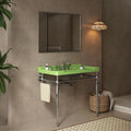 36'' Console Bathroom Sink, Freestanding Console Sink With Stainless Brushed Chrome Legs, Modern Bathroom Sink Vanities with 3 Tap Holes and Pop Up Drain, Green with Silver