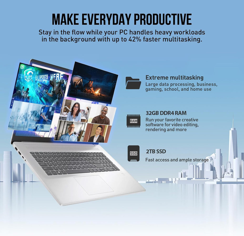HP 17 Inch Laptop Touchscreen Computer, 17.3' HD+ Touch Screen Business Laptop PC, Intel Core i7, 32GB RAM 2TB SSD, Windows 11 Pro, Copilot AI, 10-Key Number Pad, Fingerprint