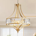 Crystal Chandeliers for Dining Room 21.6' Rustic Farmhouse Chandelier with Round Metal Shade 6-Light Large Gold Dining Room Light Fixture for Kitchen, Hallway, Bedroom, Foyer