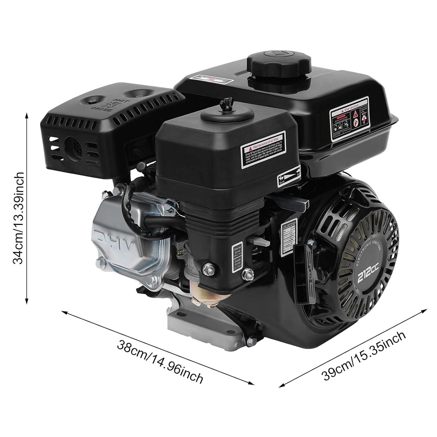 4 Stroke Gasoline Engine, 7.5HP GX160 Gas Engine OHV Air Cooled Pull Start Motor, 210CC Single Cylinder Pull Start Gas Powered Motor for Compressor, Lawn Mower, Water Pump, Pressure Washer, Go Kart