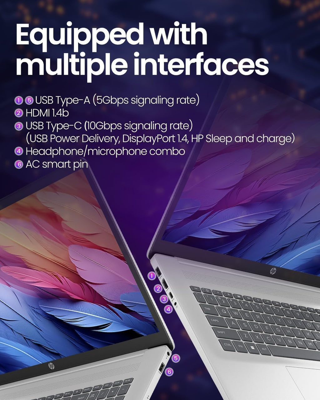 HP 17.3' AI Laptop, Intel Core Ultra 7 255U,64GB DDR5,1TB SSD, HD Touchscreen, Backlit Keyboard, Windows 11 Home, Wi-Fi 6, Natural Silver