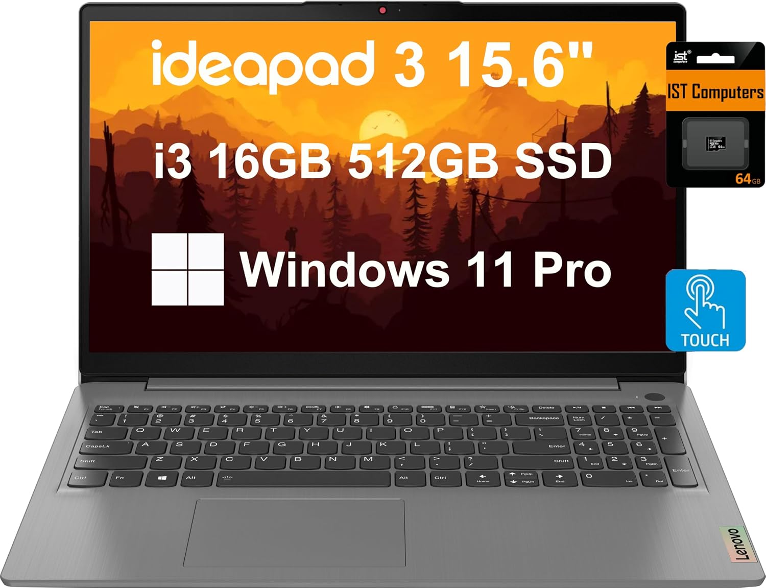 Lenovo IdeaPad 3 3i Laptop (15.6' FHD Touchscreen, Intel Core i3-1115G4, 16GB RAM, 512GB SSD) Narrow Bezel, Webcam, 12-Hour Long Battery Life, NumPad, IST SD, Win 11 Pro S Mode, Home & School - Grey