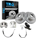 TRQ Front Brake Pad and Rotor Set Ceramic Rotors Calipers Hoses Compatible with 1999-2001 Jeep Cherokee 1999-2006 Wrangler