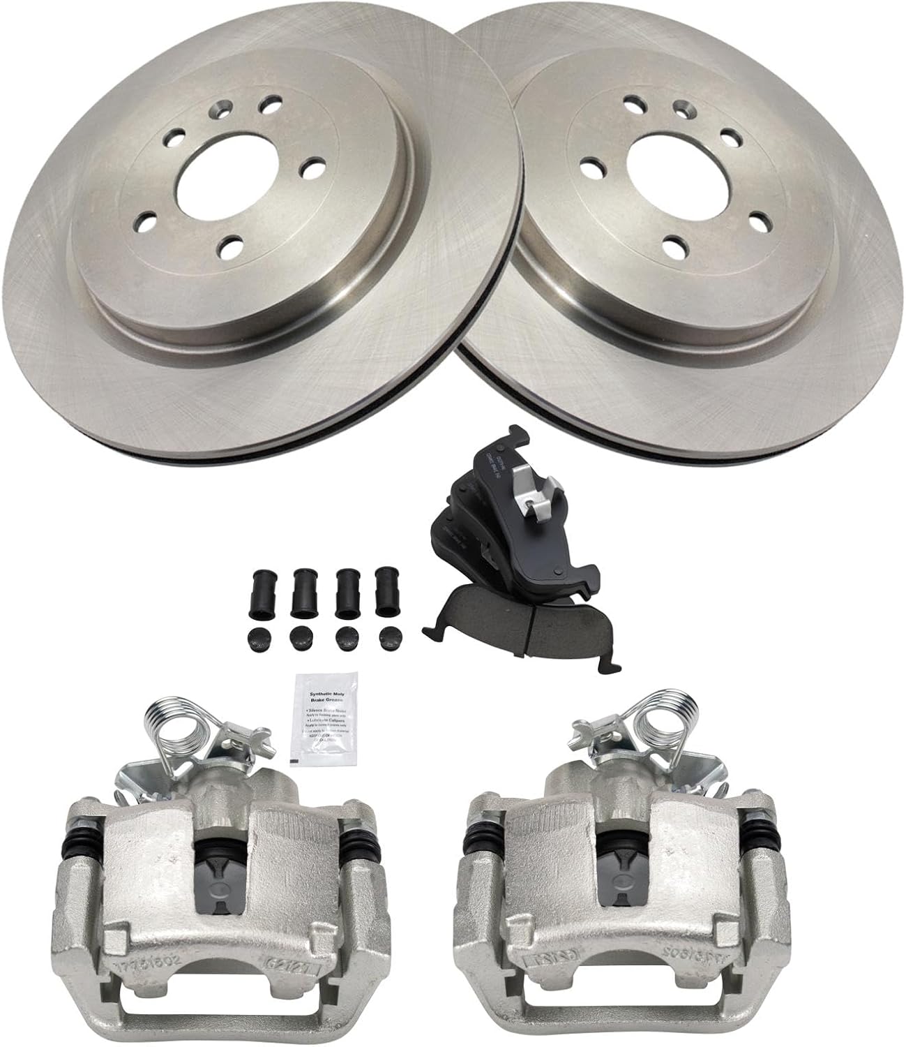 TRQ Rear Brake Pad and Rotor Set Ceramic Rotors Calipers Compatible with 2014-2016 2018 Lincoln MKT