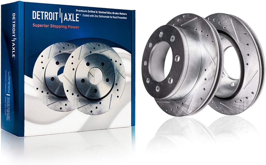 Detroit Axle - Rear Brake Kit for 12-21 Nissan NV1500 NV2500 NV3500 Drilled Brake Rotors Ceramic Brakes Pads 2012 2013 2014 2015 2016 2017 2018 2019 2020 2021 Replacement : 14.36' inch Rotor