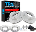 TRQ Performance Front Brake Pad and Rotor Set Ceramic Drilled Slotted Coated Rotors Calipers Compatible with 1999-2004 Toyota Tacoma