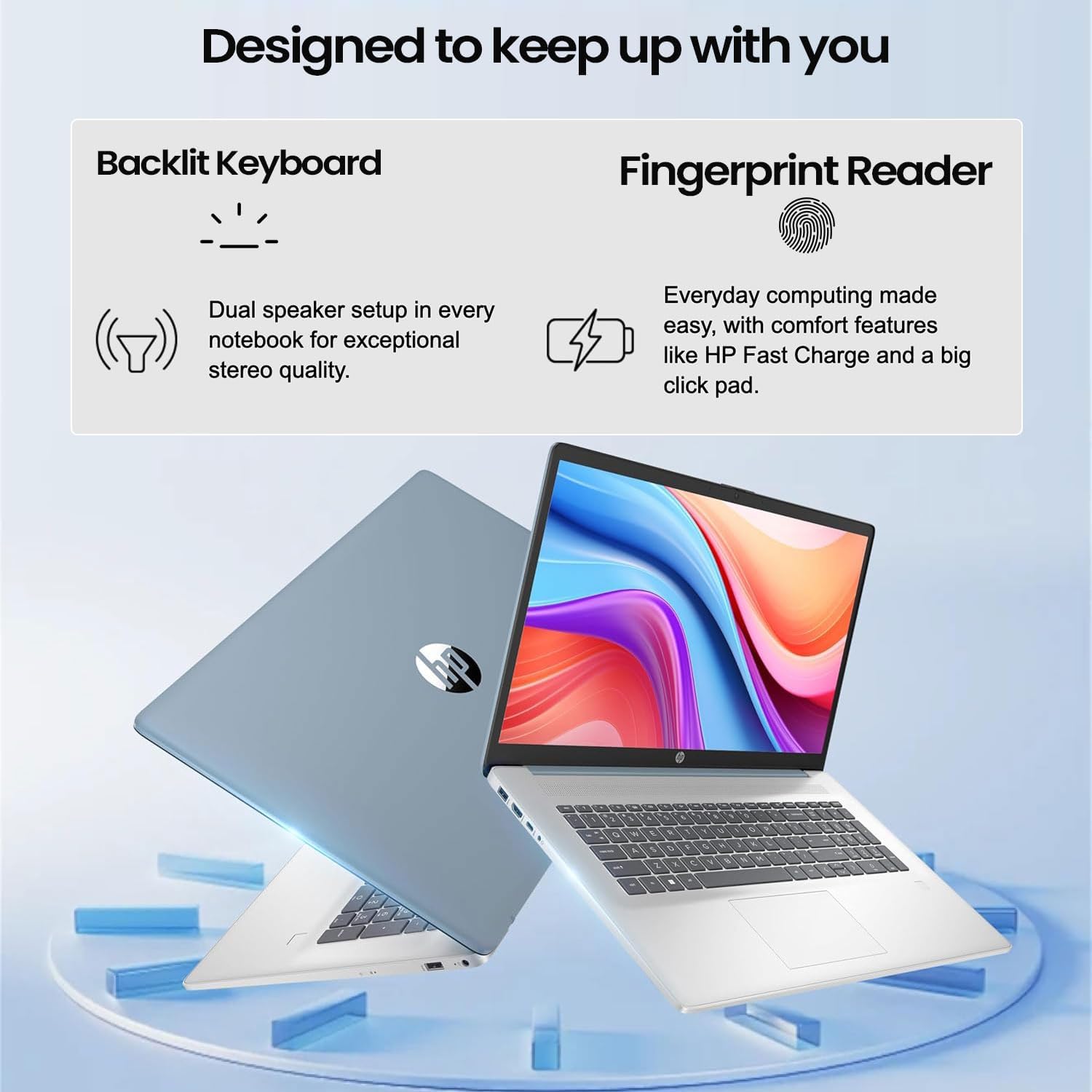 HP 17.3' LED Business & Home Touchscreen Laptop, AMD Ryzen 5 7430U, 32GB RAM, 1TB PCIe SSD, Fingerprint Reader, Backlit Keyboard, HD Camera, HDMI, Wi-Fi 6, Windows 11 Pro, Blue