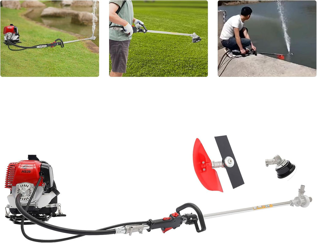 Brush Cutter Gas Powered 2 in 1 Backpack 4 Stroke Weed Wacker 31CC 750W Cordless Air Cooling Single Cylinder Gasoline Powered Tiller Grass Hedge Trimmer Lawn Mower, 8500RPM