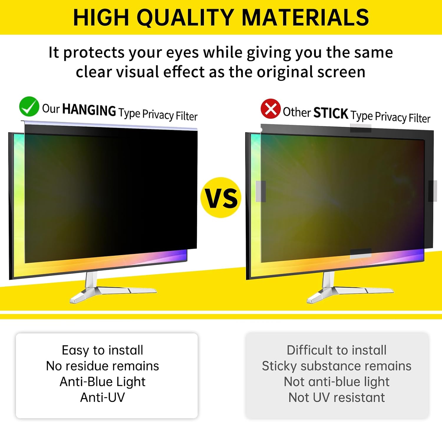 〔2-Pack〕 24 Inch Computer Privacy Screen Filter for 16:9 Monitor, Anti-Blue Light, Anti-UV,Blue Light Blocking Removable Privacy Protector Shield Fits 23.6', 23.8', 24' Monitors