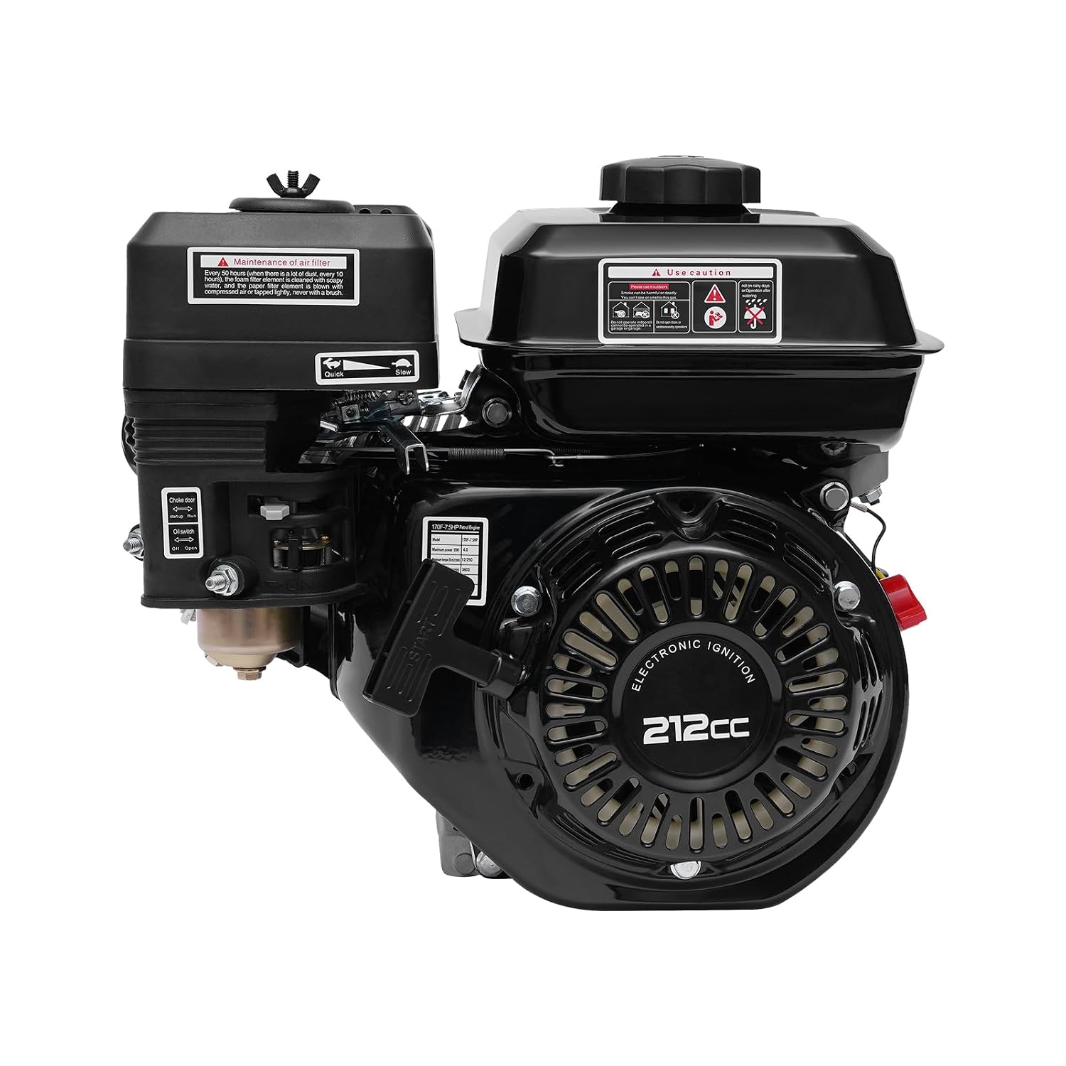 212cc 7.5 HP Electric Start Horizontal Shaft, 4-Stroke Go Kart Gas Engine Motor with Air Cooling System, Gas Powered Engine Pull Start Horizontal Motor for Go Kart Log Splitter Lawnmowers
